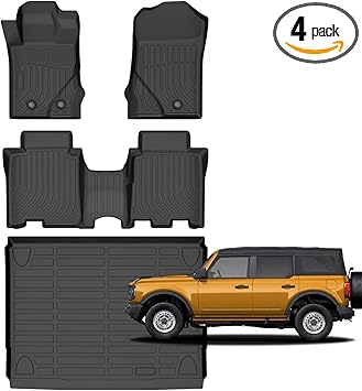 for Ford Bronco Floor Mats 4 Door 2021 2022 2023 2024 2025 2026,Car Mats for Ford Bronco 4Door (Not Sport Models) All Weather Floor Mats Cargo Liner Accessories Anti-Slip Car Mat 2021-2026